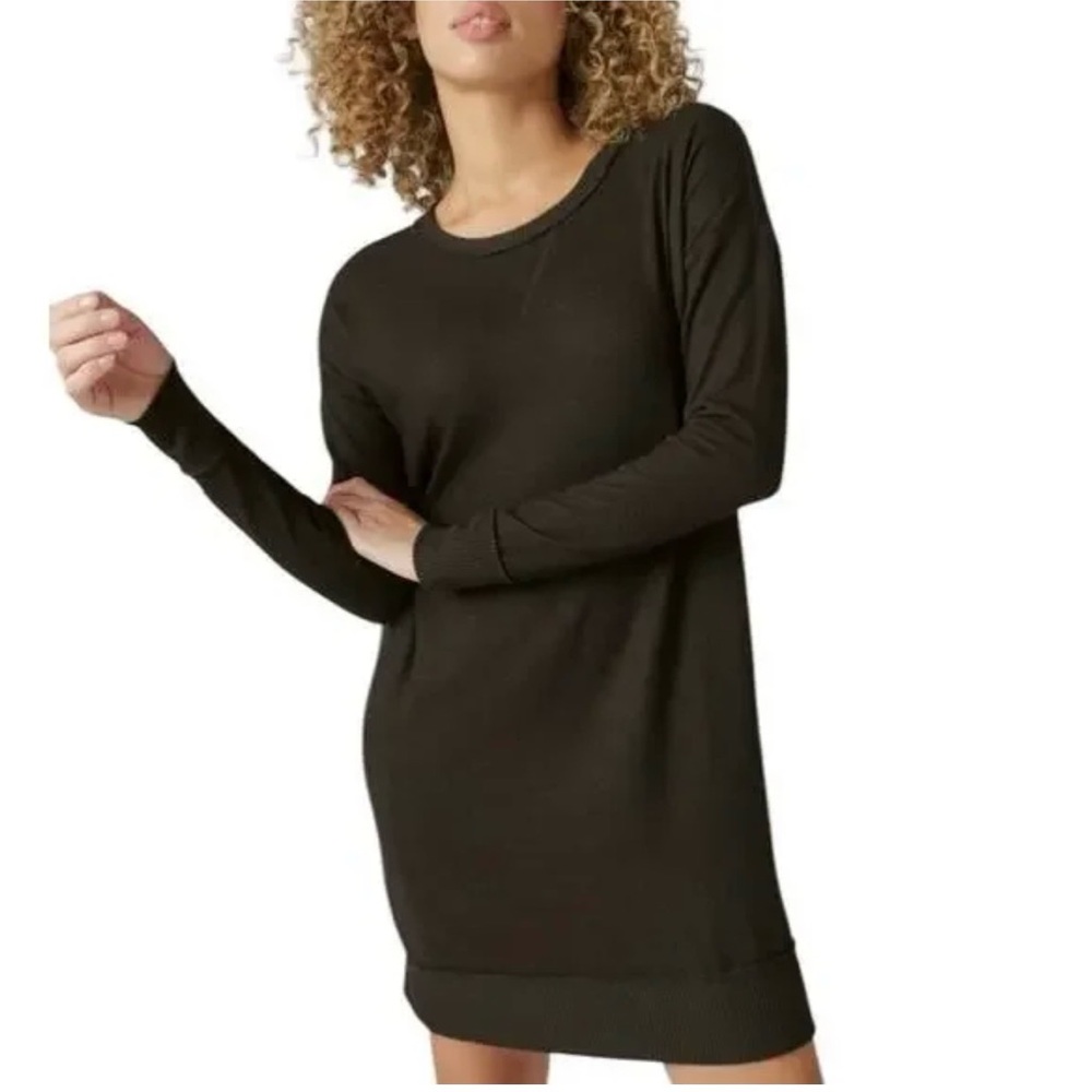 Lucky Brand Black Cloud Soft Jersey Crew Bohemian Mini Sweater Long Sleeve Dress